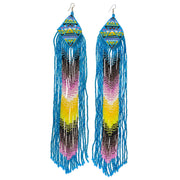 Rhombus earrings with extreme long fringes