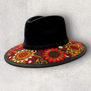 Faux suede hat with embroidery, size M