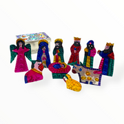 Mini handmade tin nativity scene with box