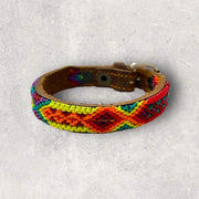 Leather bracelet with macrame weaving