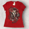 Rotes T-Shirt „Chicana“ mit mexikanischem Design Karani Art
