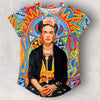 Frida-T-Shirt mit Huichol-Hintergrund