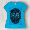 “Obsidian skull” blue T-shirt with Mexican design Karani Art