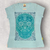 "Calavera de obsidiano" color turquesa camiseta con diseño mexicano Karani Art