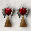 Milagrito sacred heart earrings with long fringe