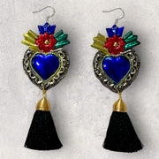 Milagrito sacred heart earrings with three fringes