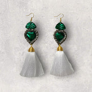 Milagrito sacred heart earrings with long fringe