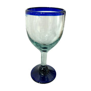 Blown glass cup with blue stripe