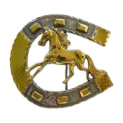 Hebilla estilo western cowboy, herradura y caballo