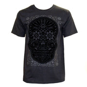 T-shirt noir"Obsidian Skull"au design mexicain Karani Art