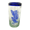 Vase mexicain en verre soufflé à rayures bleues et dessin d'aigle