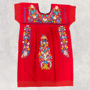 Handmade Tuxtla dress with floral embroidery, size XL