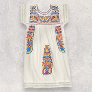 Handmade Tuxtla dress with floral embroidery, size S